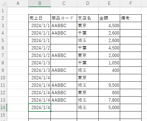 VBAで一番下のセルを選択した状態