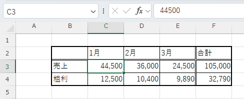 「C3」セルを選択した状態