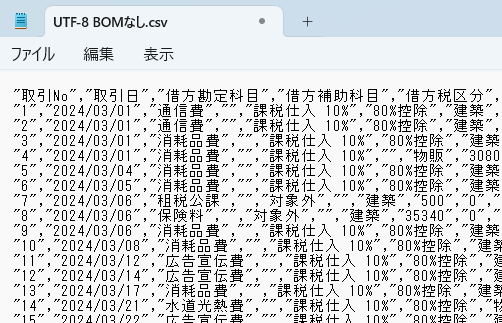 メモ帳で開くと文字化けしていない