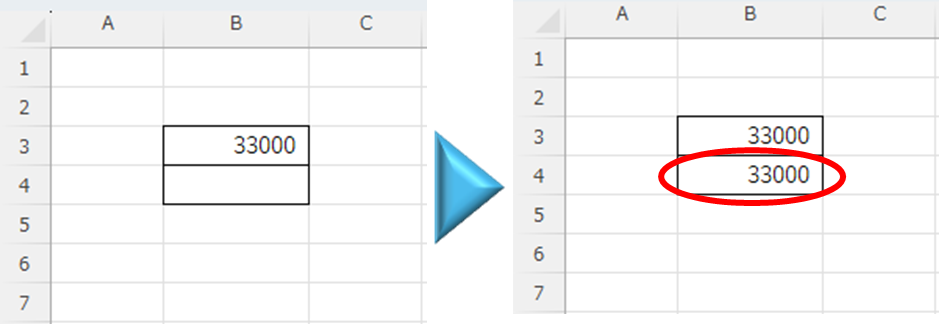 エラーが発生せず「B4」セルに値が入力された。