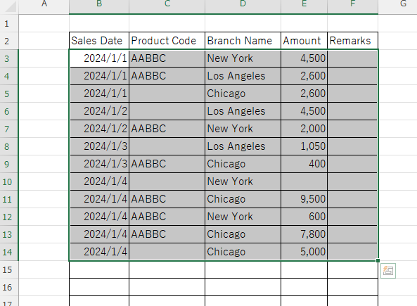With VBA selected from the first line to the last line