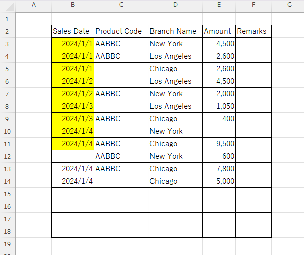 The state of processing from the top in VBA and stopped in the middle.