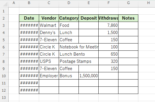 Example without matrix width-height adjustment