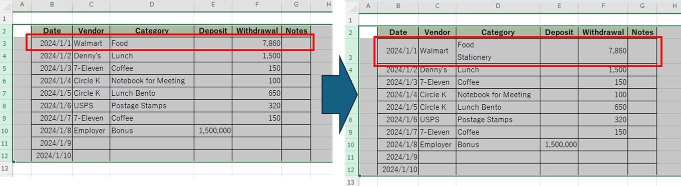 Example of automatic row height adjustment