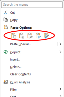 Pasting Options