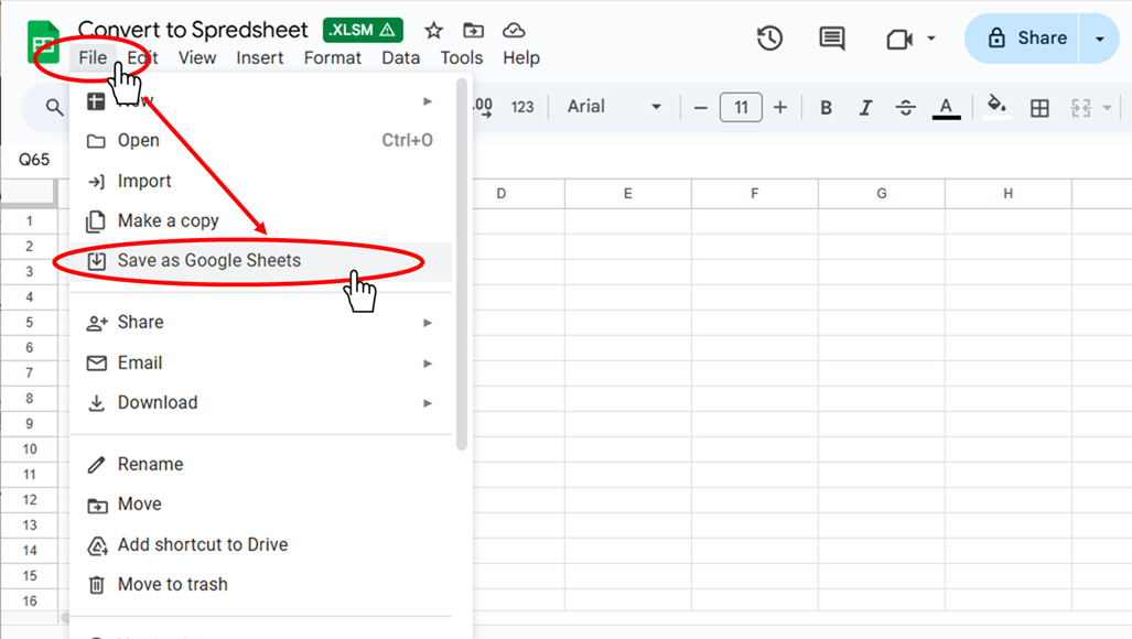 Save as Google Spreadsheet" button