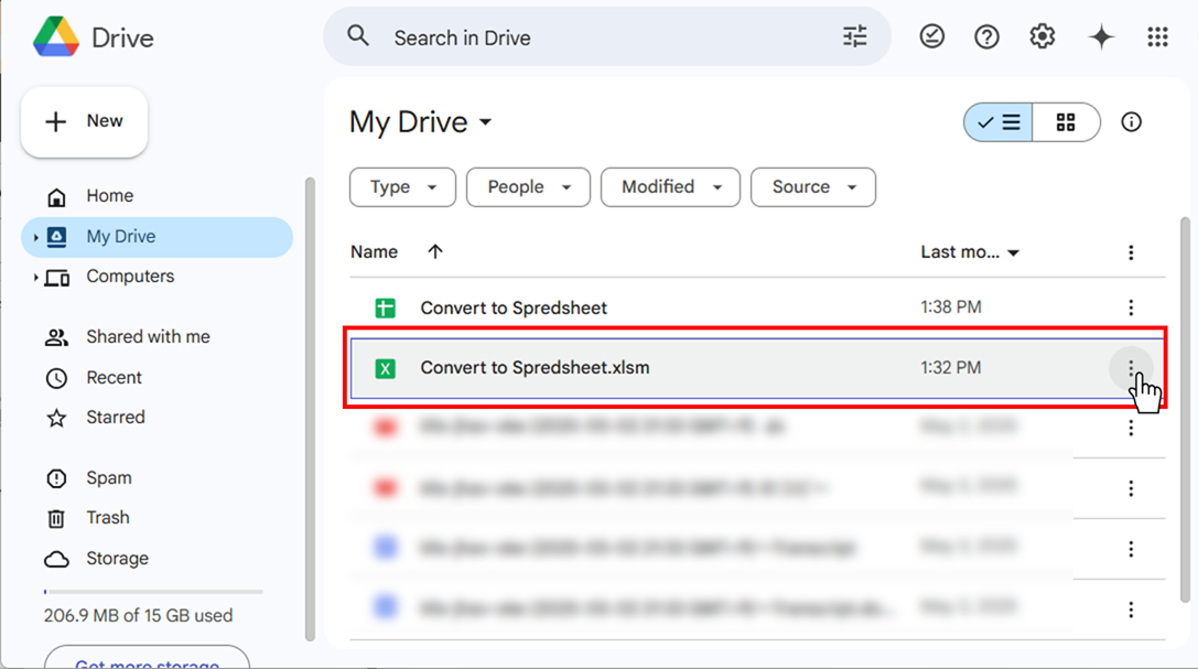 Three-point leader button for Excel data