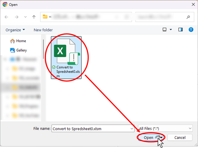 Open the Excel file to be converted