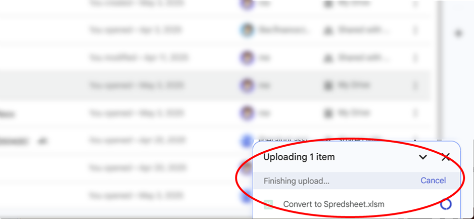 Uploading" display