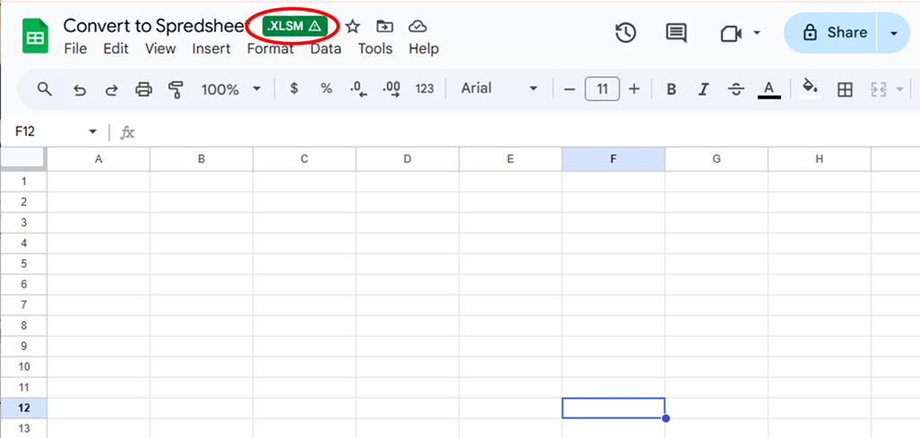 Excel data opened in Google Drive