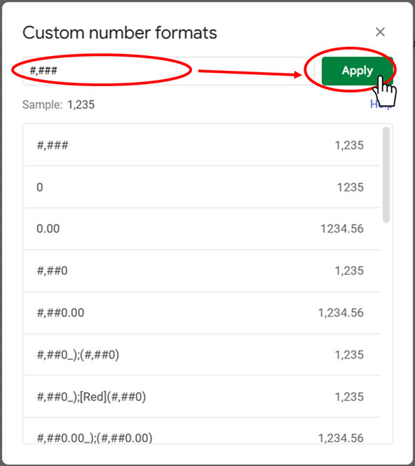 Enter the formatting settings and press the "Apply" button.