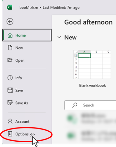 Click on the "Options" button