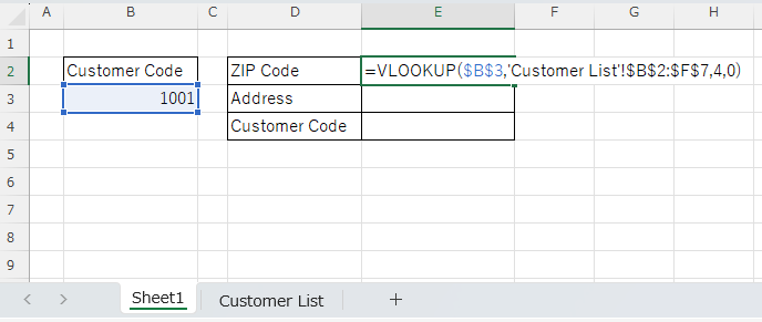 VLOOKUP function input example