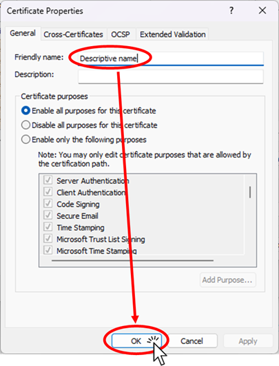 Enter "Friendly Name" and click "OK