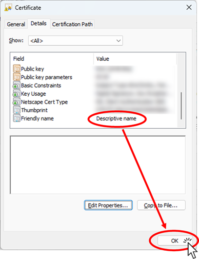 Confirm that the "Friendly Name" is reflected and press the "OK" button.