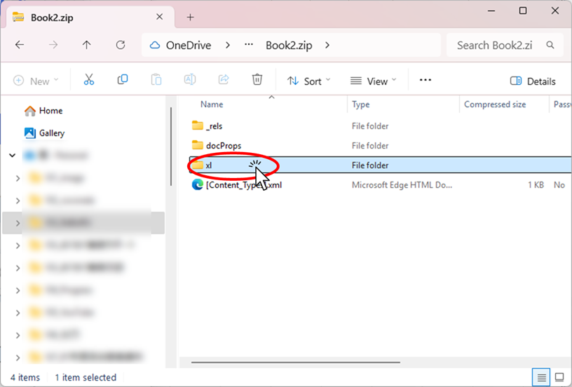 Open the "xl" folder.