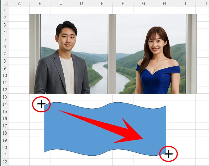 小波の図形を張り付けます。