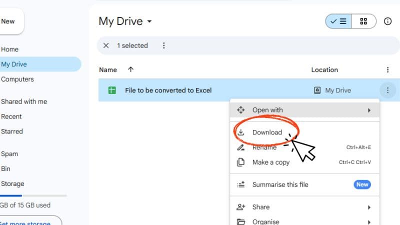 Download button for the spreadsheet