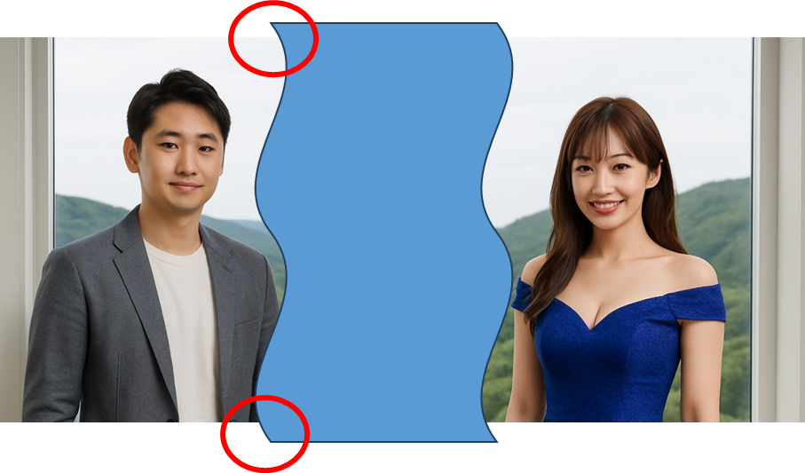 小波の図形を少しはみ出して画像に重ねる