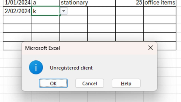 Example of error message