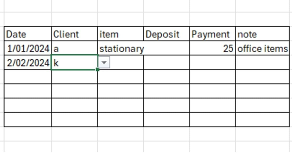 Example of how items not on the list could be entered